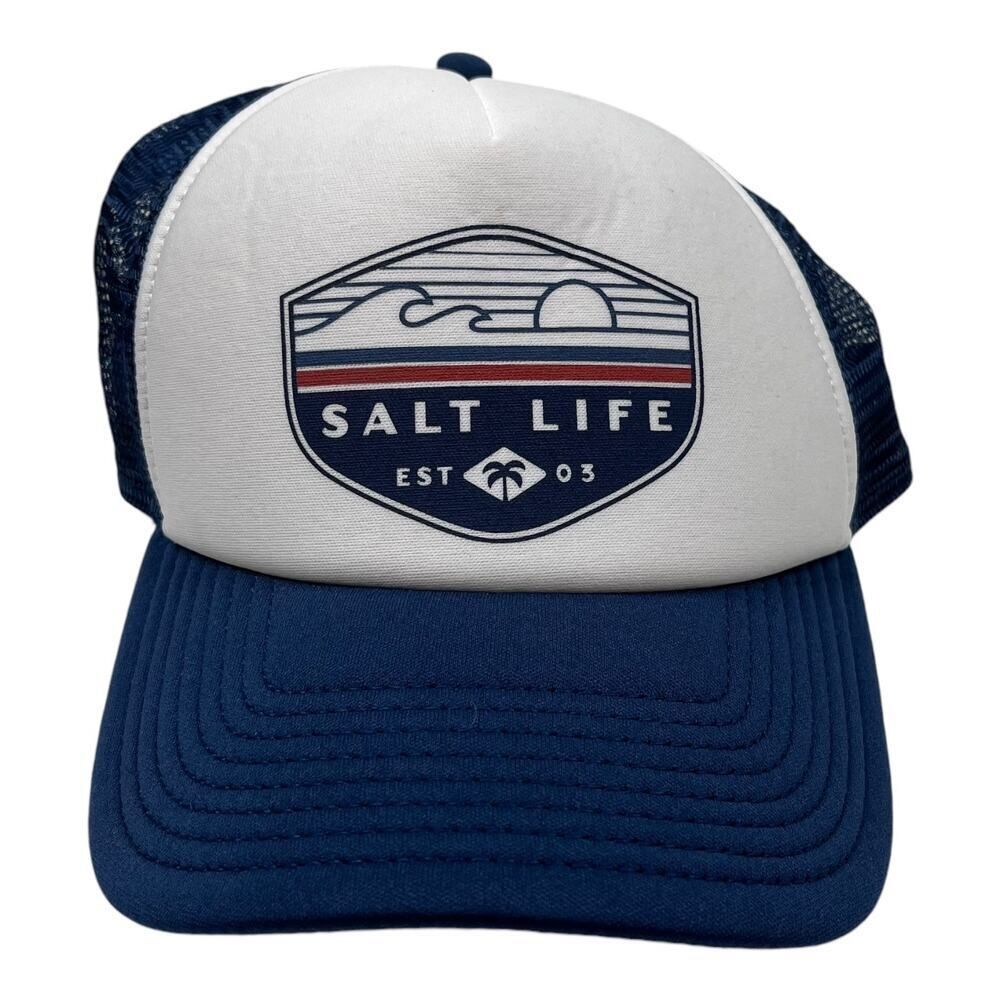 Salt Life The Flash White & Blue Mesh Snapback Hat Cap One Size Fits Most